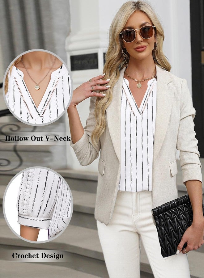 Unixseque Office Blouses for Women for Work V Neck Business Casual Tops Loose Fit Work Shirts Tunic Blouses Top Elegant Flowy Office Shirts Blouse Trendy 2024 Ladies Office Tops Fashion Stripe - Image 3